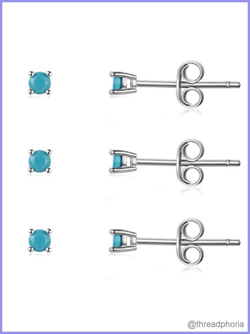 Sterling Silver Turquoise Stud Earrings Hypoallergenic Prong Set 2mm 3mm 4mm
